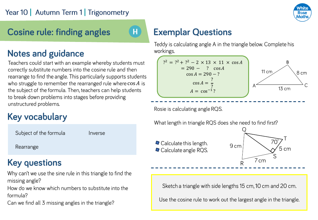 Cosine rule finding angles Questions Maths