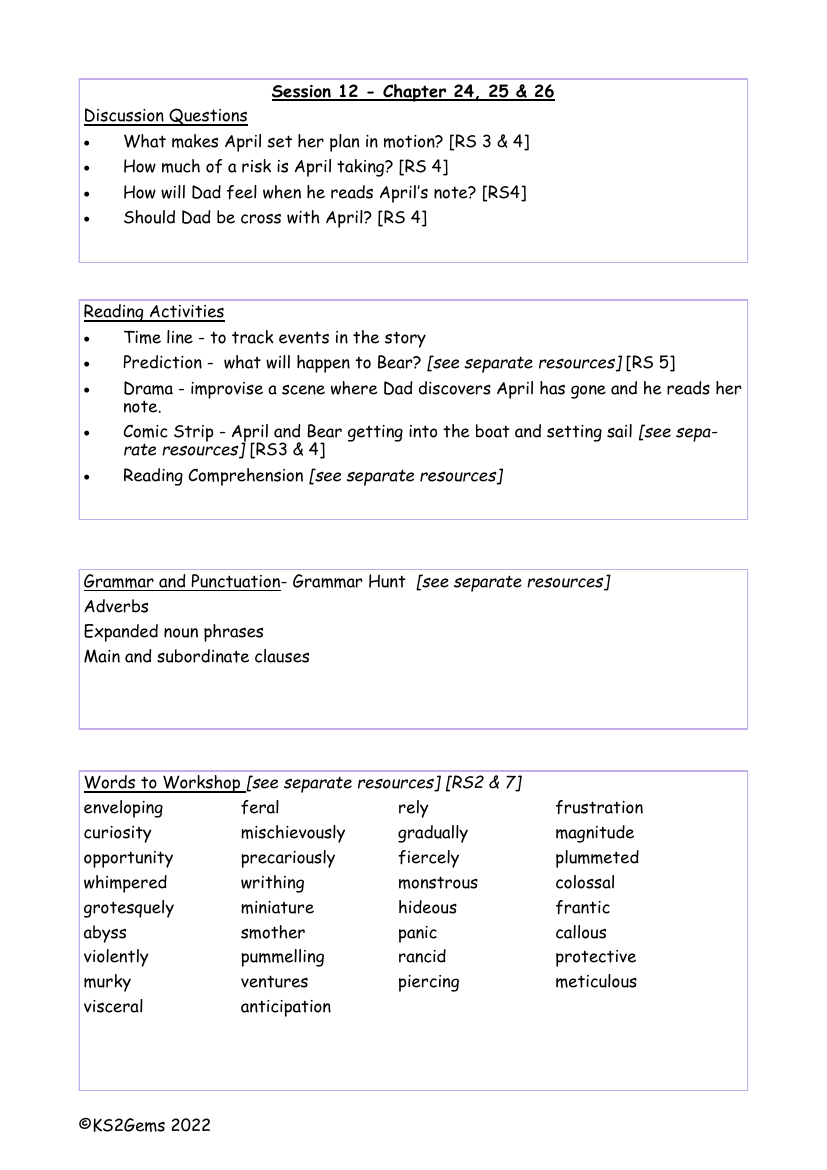 The Last Bear - Session 12 - Worksheet