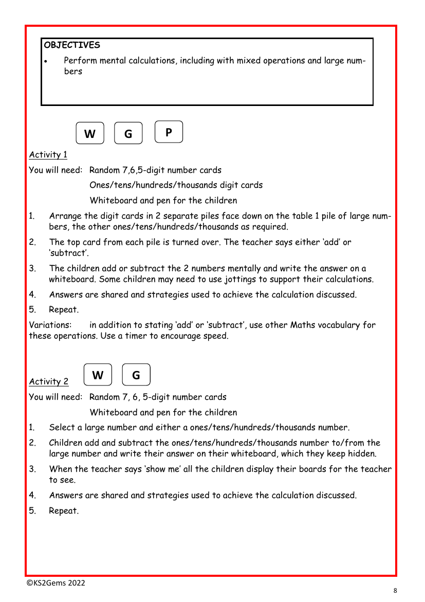 Mental calculations with mixed operations worksheet