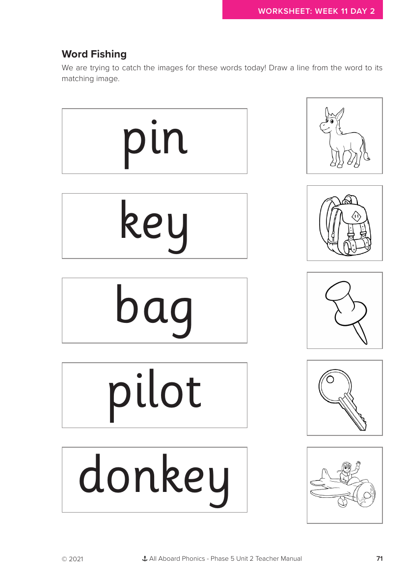 Week 11, lesson 2 Word Fishing activity - Phonics Phase 5, unit 2 - Worksheet