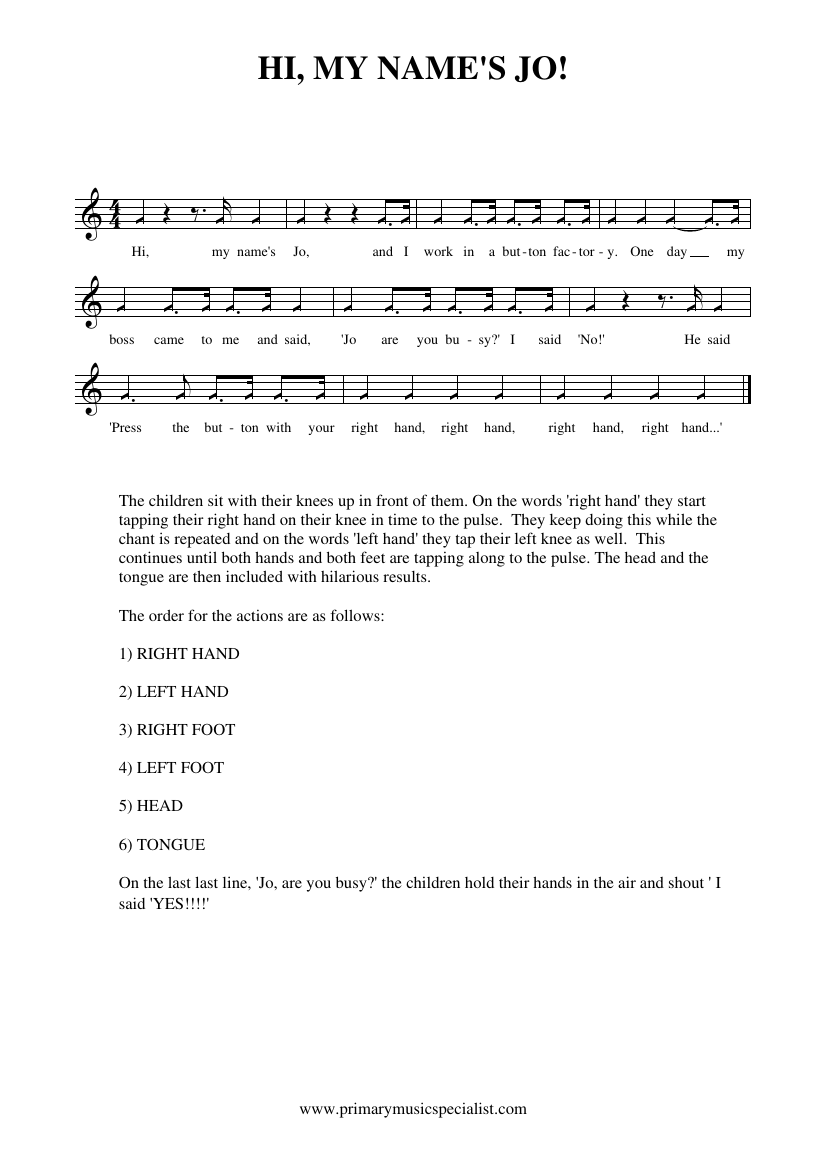 Rhythm Pulse Activity Book - Hi, My Name's Jo