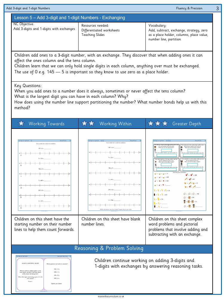 Addition and subtraction - Add three-digit and one-digit numbers crossing 10 - Worksheet