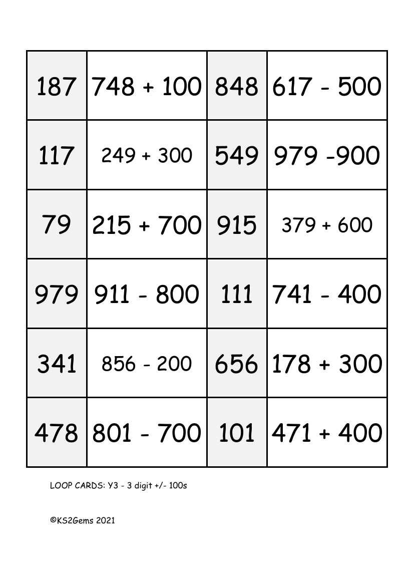 Loop Card Game - Add or Subtract 100s