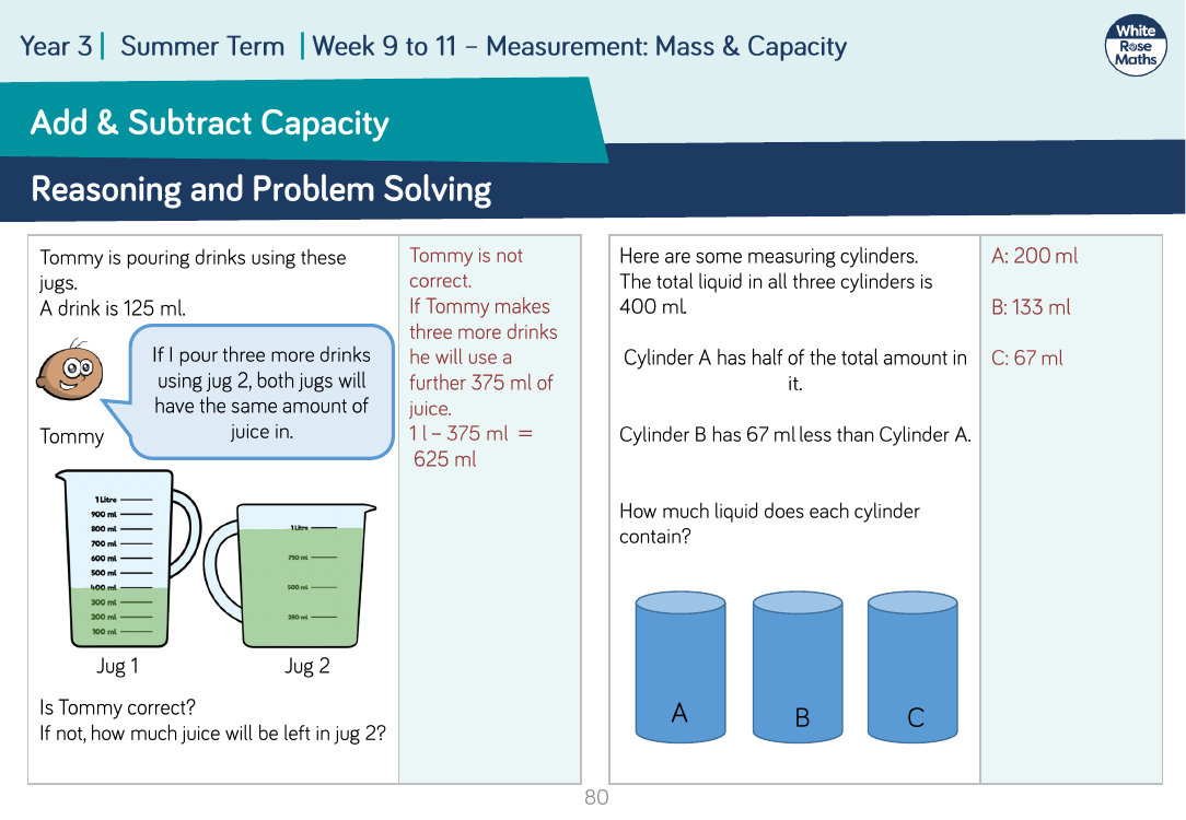 Add and Subtract Capacity: Reasoning and Problem Solving