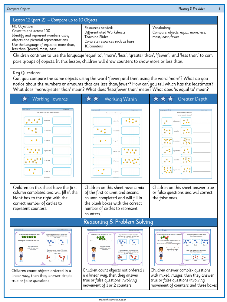 Place value within 10 - Compare objects 2 - Worksheet