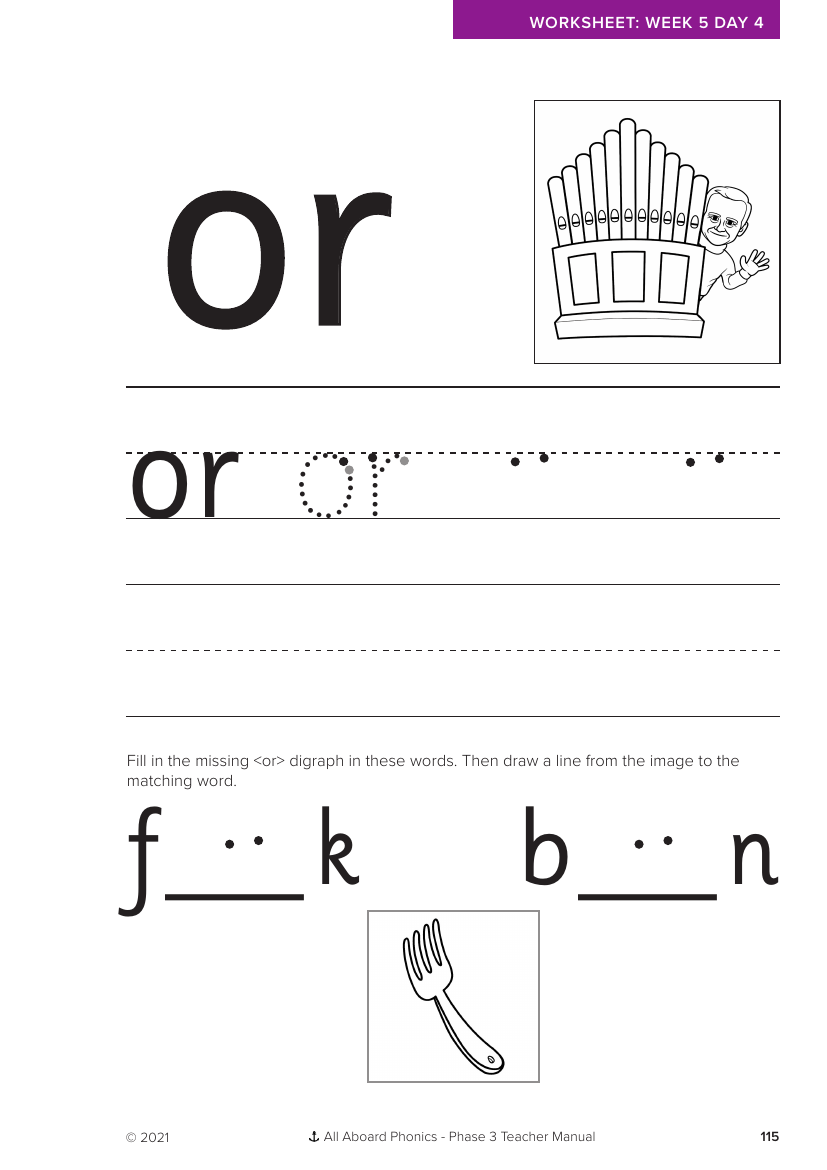 Week 5, lesson 4 Letter formation - "or" - Phonics Phase 3  - Worksheet