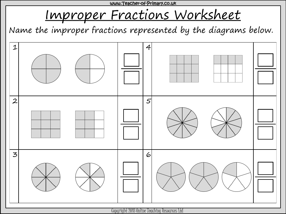 Mixed Numbers And Improper Fractions Worksheet Maths Year 5