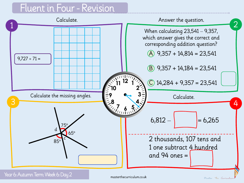 Addition, Subtraction, Multiplication and Division - Long division - 3-digits by 2-digits  (with remainders) - Starter