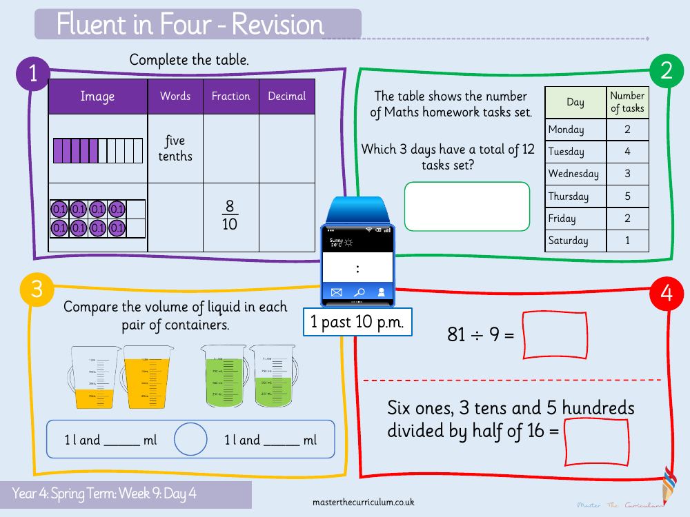 Decimals - Tenths on a Place Value Grid - Starter