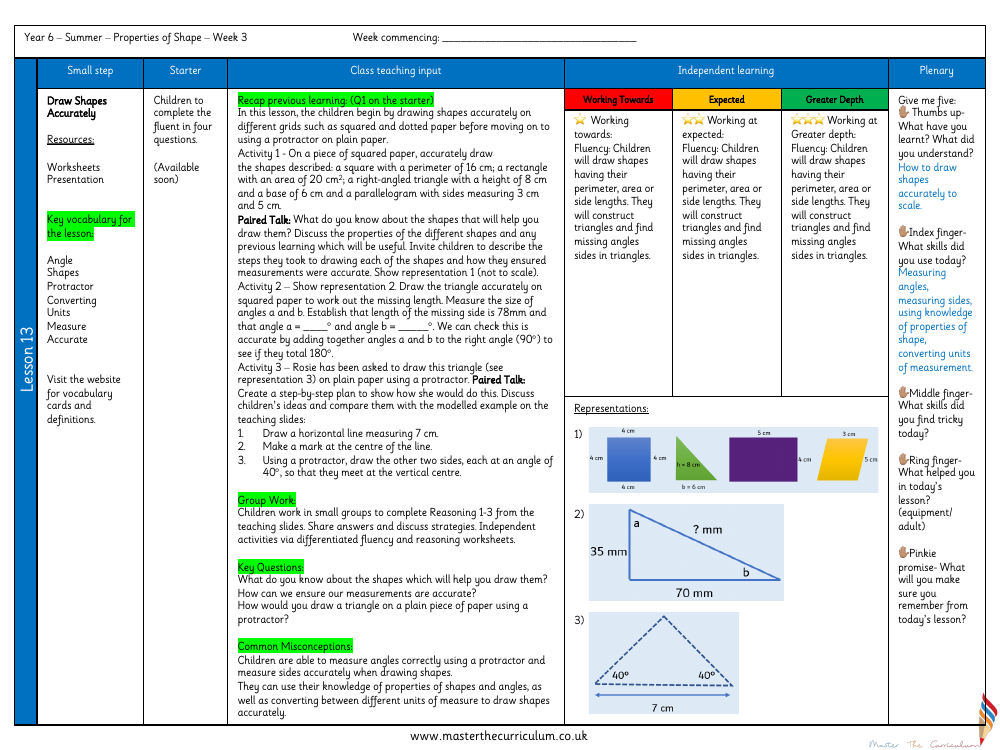 Properties of Shape - Draw Shapes Accurately - Planning