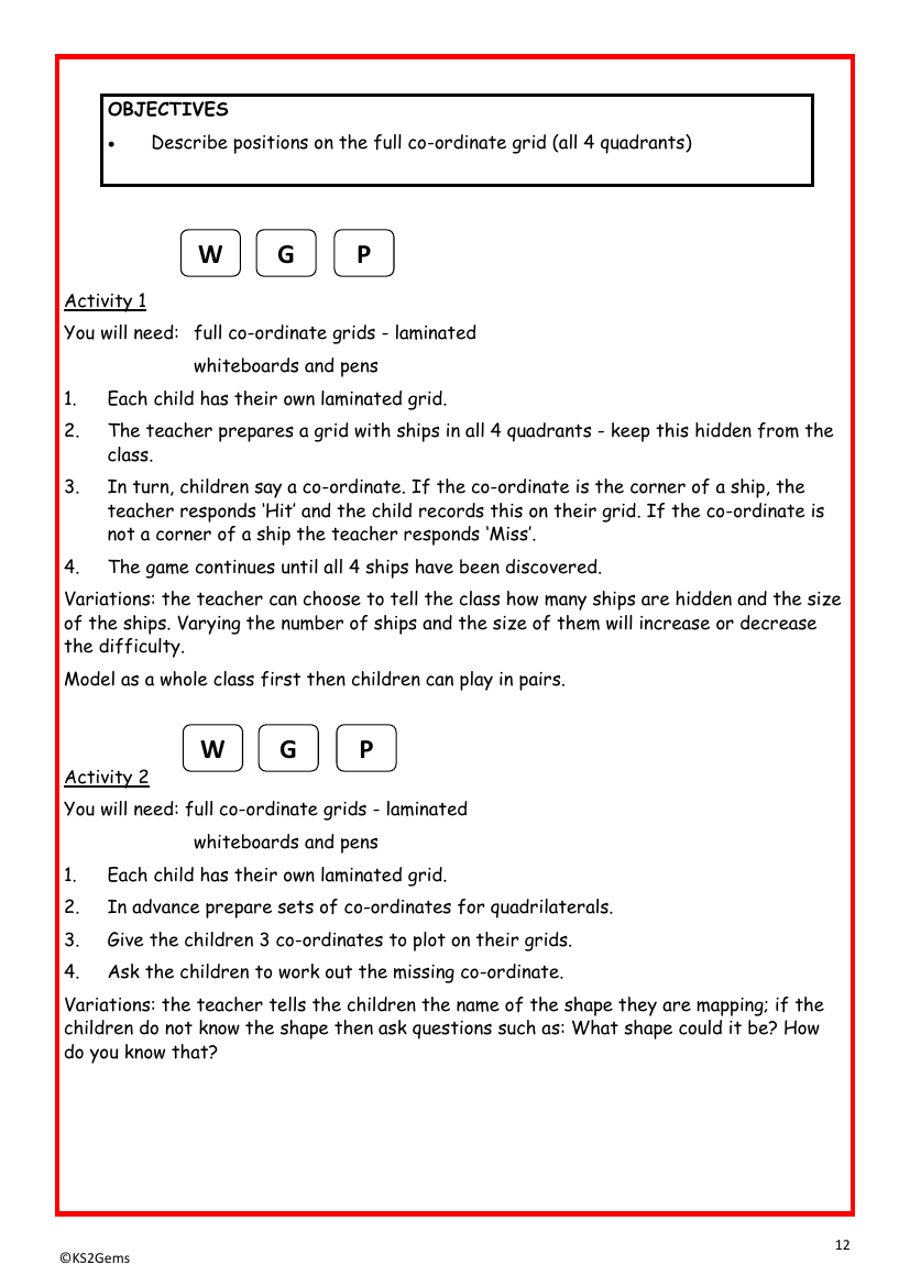 Positions on 4 quadrants worksheet