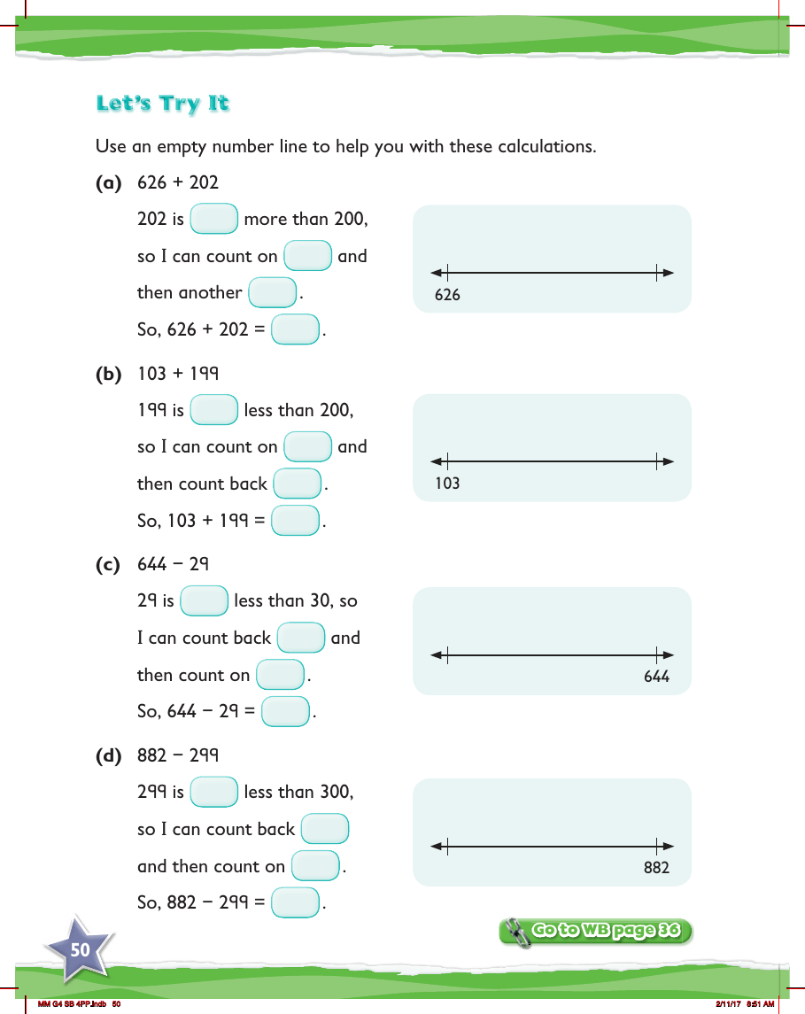 Max Maths, Year 4, Try it, Addition and subtraction with 3-digit numbers using number lines