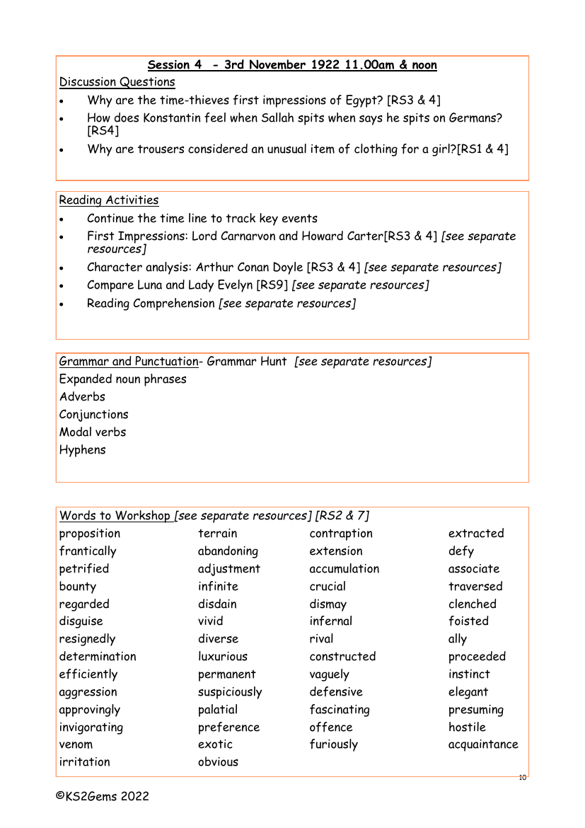 The Mummy's Curse - Session 4 - Worksheet