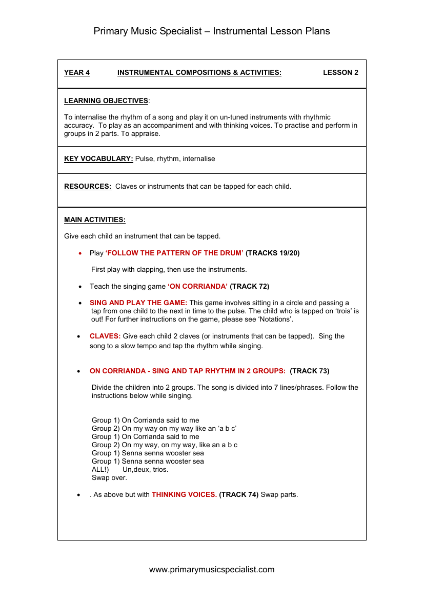 Instrumental - Year 4 Lesson 2