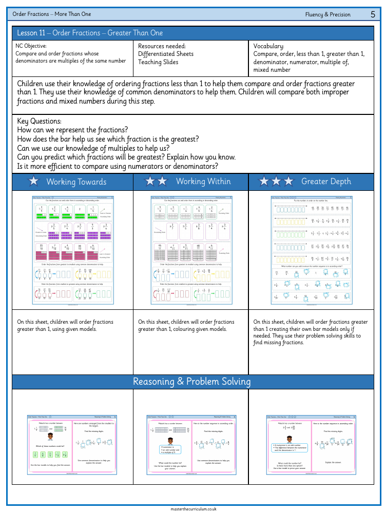 Fractions - Order Fractions (More Than One) - Worksheet