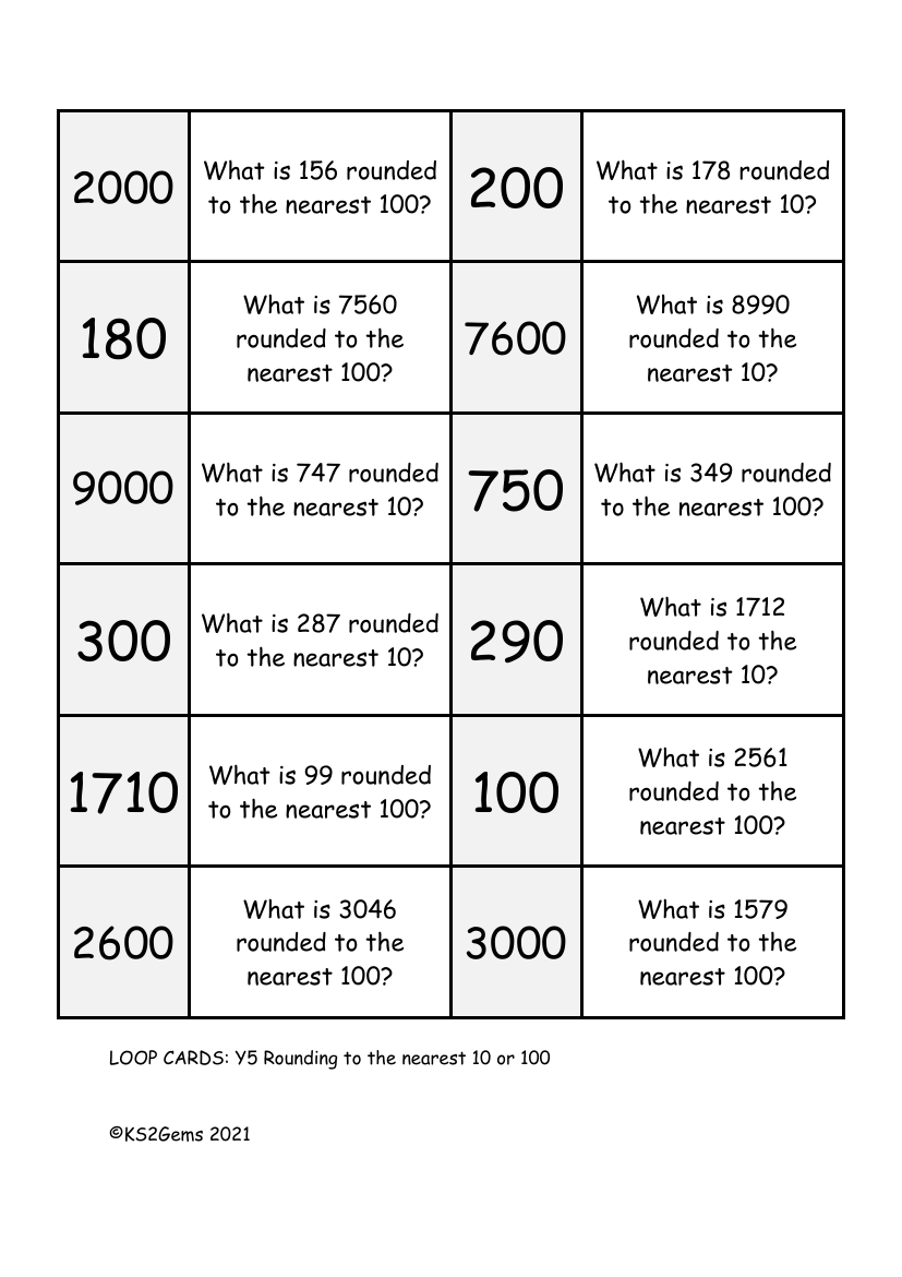 loop-card-game-rounding-to-the-nearest-10-or-100-maths-year-5