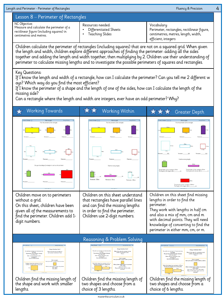 Measurement Length and Perimeter - Perimeter of Rectangles - Worksheet