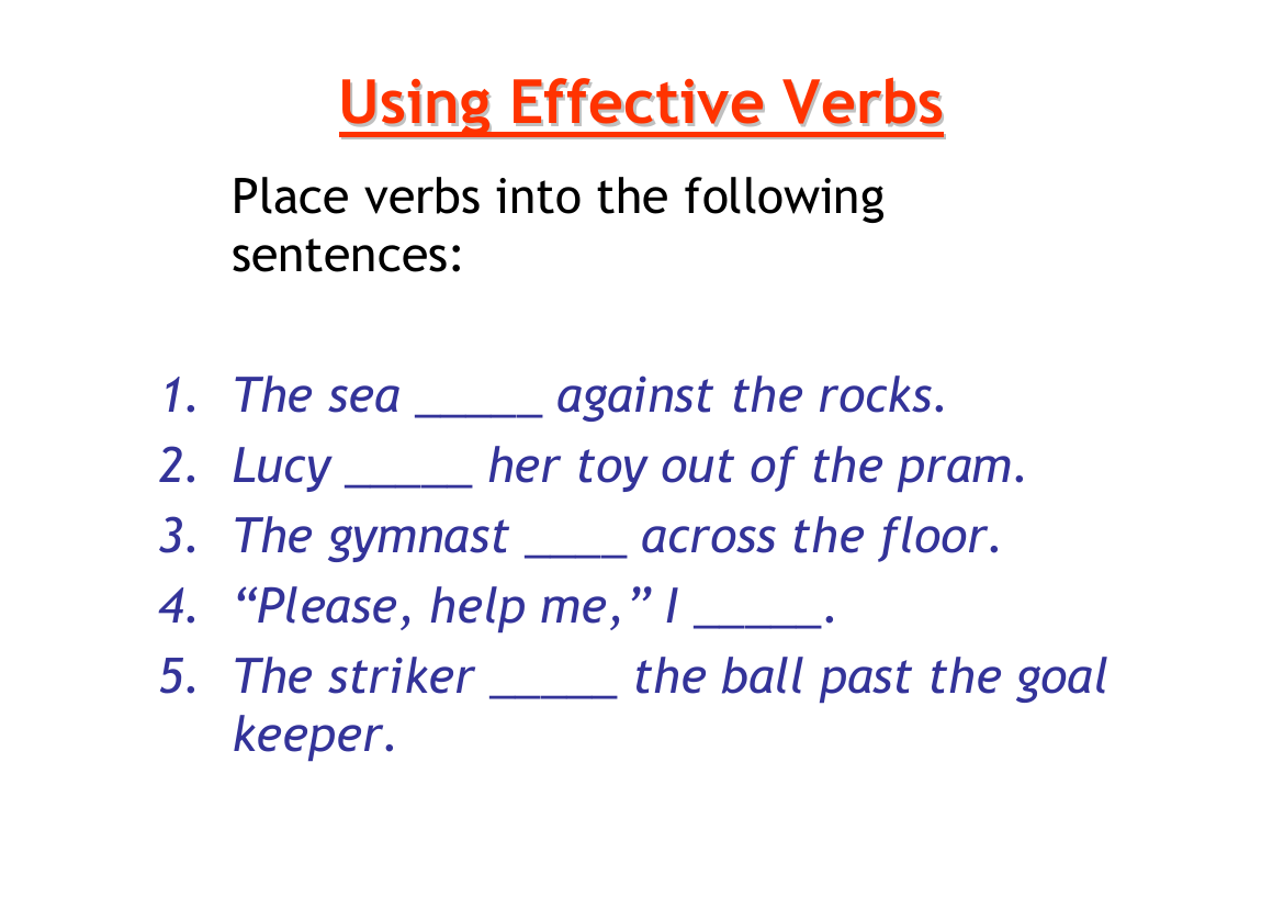 Descriptive Writing - Lesson 2 - Using Effective Verbs Worksheet
