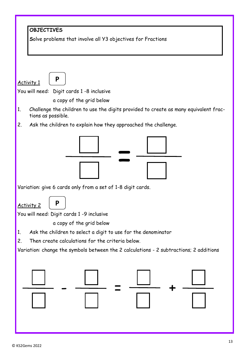 fractions problem solving worksheet