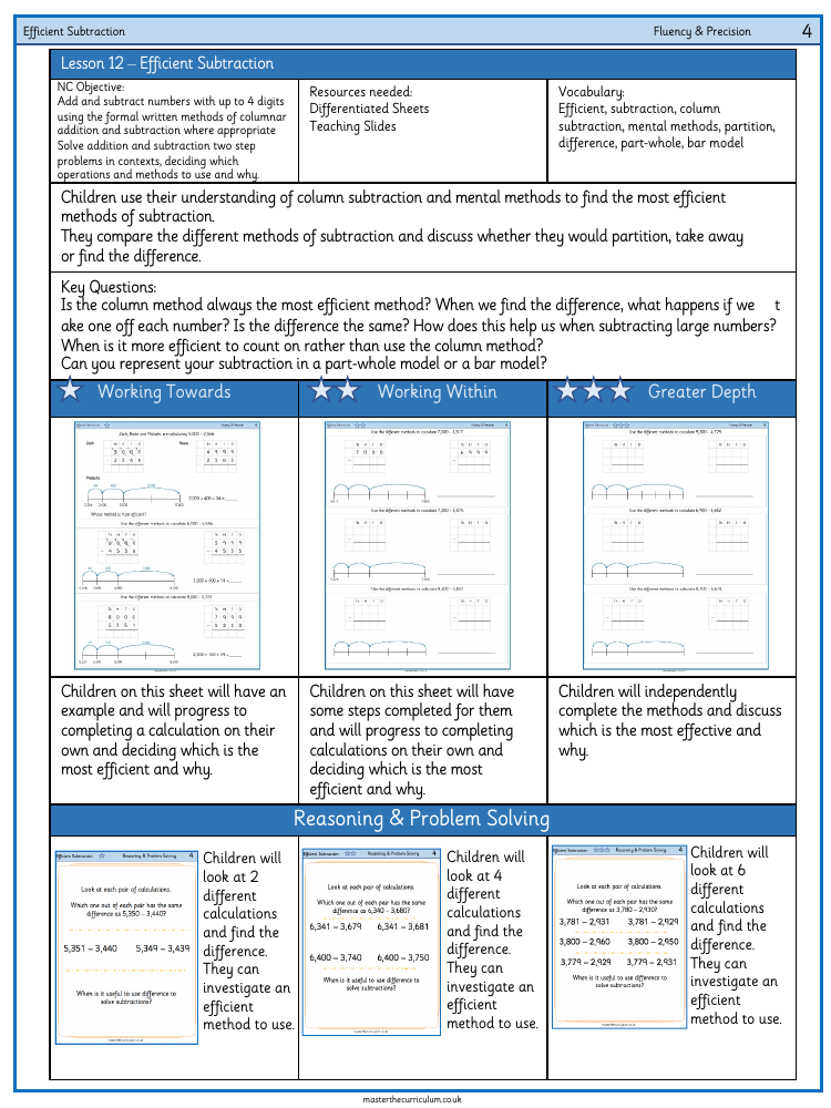 Addition and Subtraction - Efficient subtraction - Worksheet