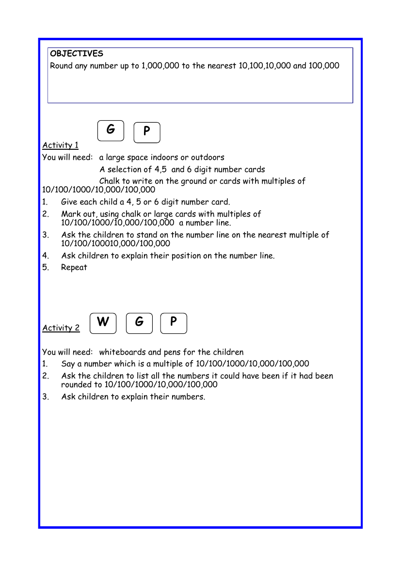 Rounding up to the nearest 10 100 10,000 100,000 worksheet