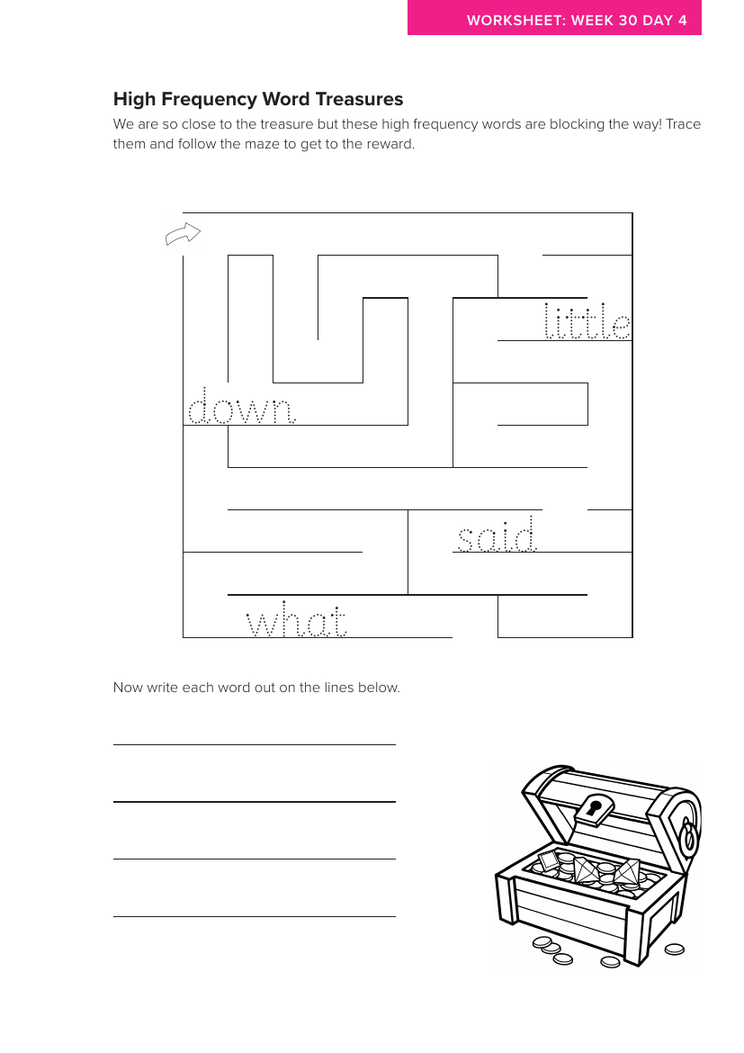Week 30, lesson 4 High Frequency Word Treasures - Phonics Phase 5, unit 3 - Worksheet
