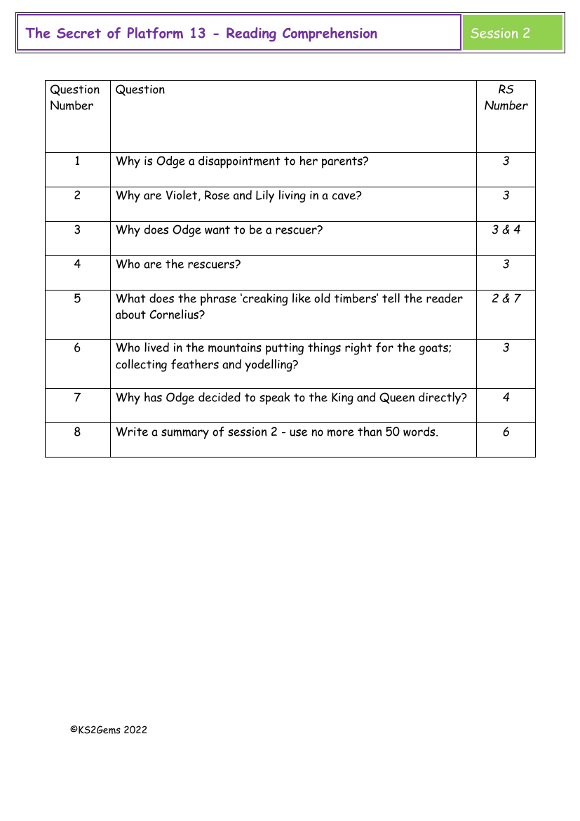 The Secret of Platform 13 - Session 2 - Reading Comprehension