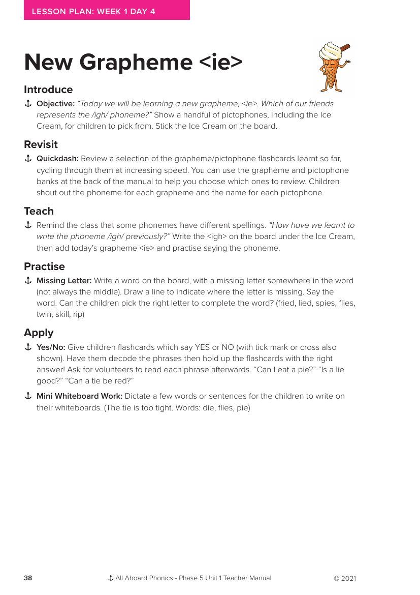 Week 1, lesson 4 New Grapheme "ie" - Phonics Phase 5, unit 1 - Lesson plan