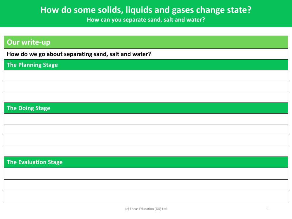 How do we go about separating sand, salt and water? - Worksheet - Year 4