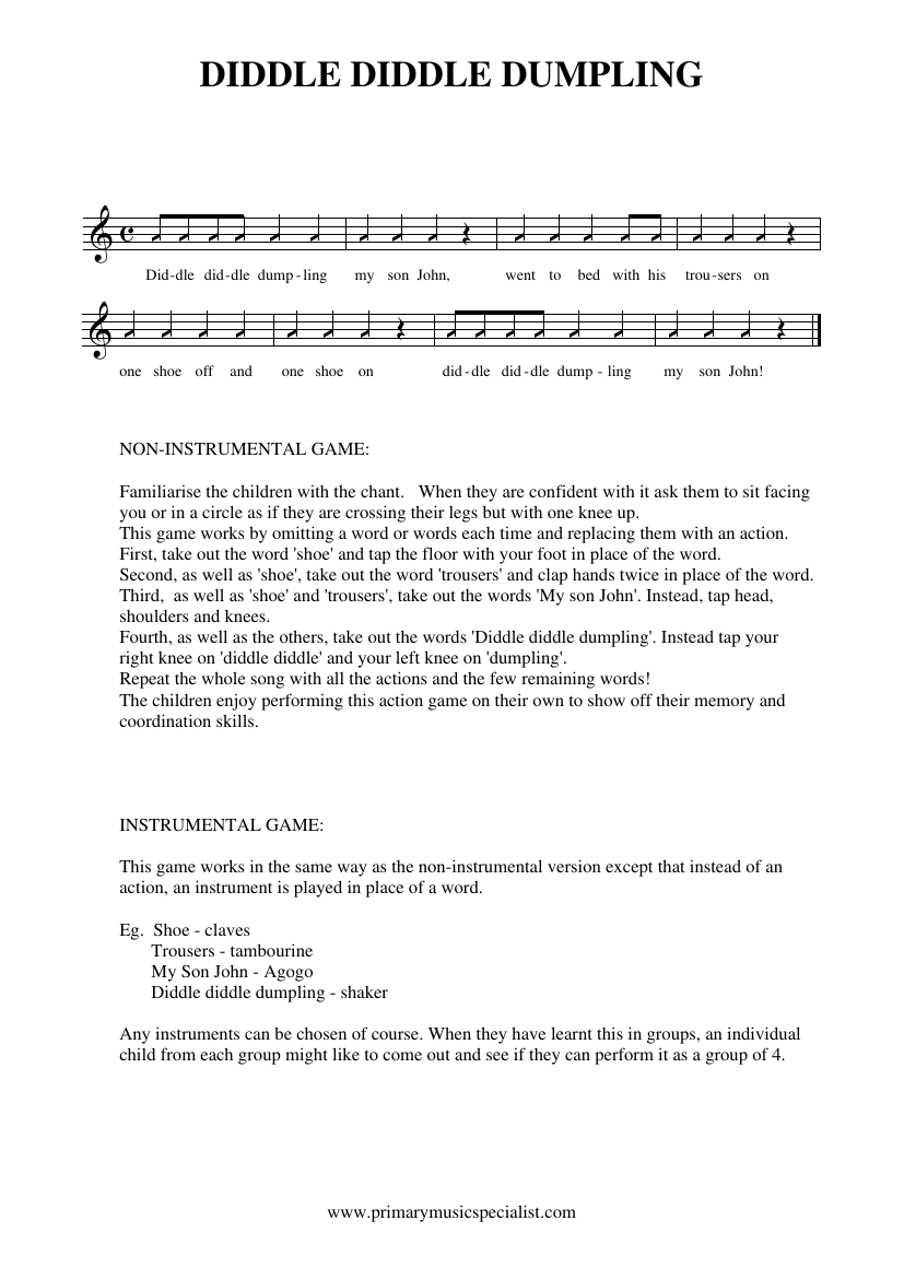 Instrumental Year 1 Notations - Diddle diddle dumpling instrumental