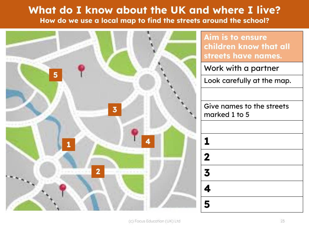 Name streets on a map - Worksheet