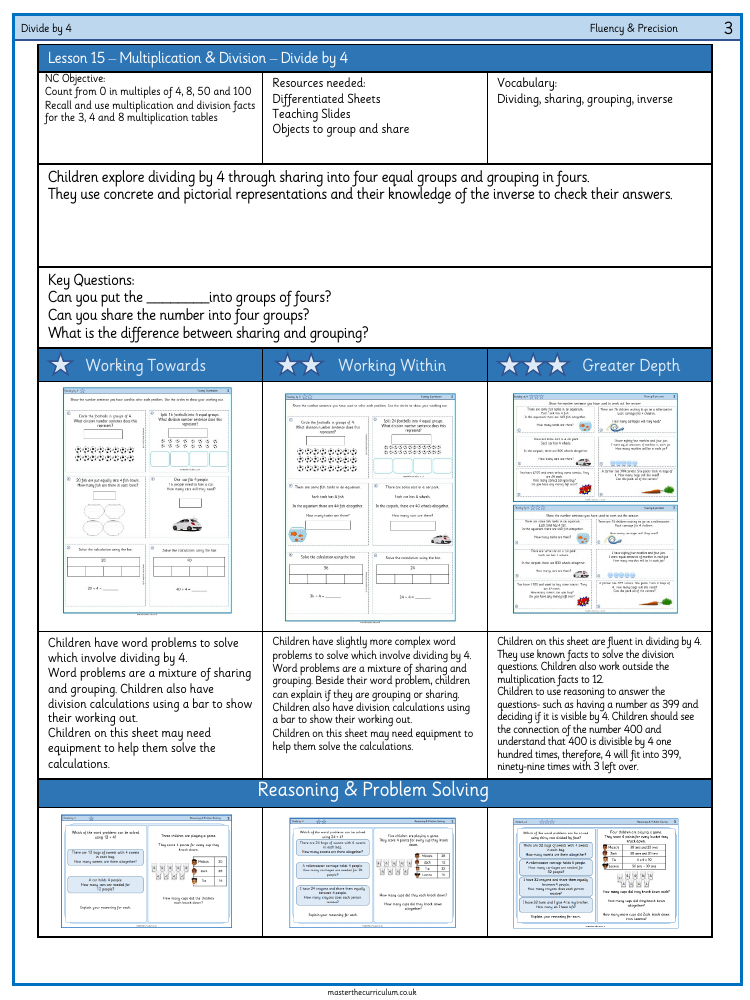 Multiplication and division - Divide by 4 - Worksheet