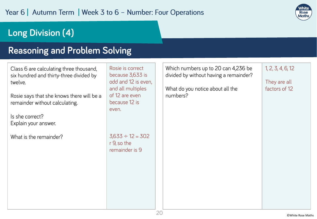 long division reasoning and problem solving