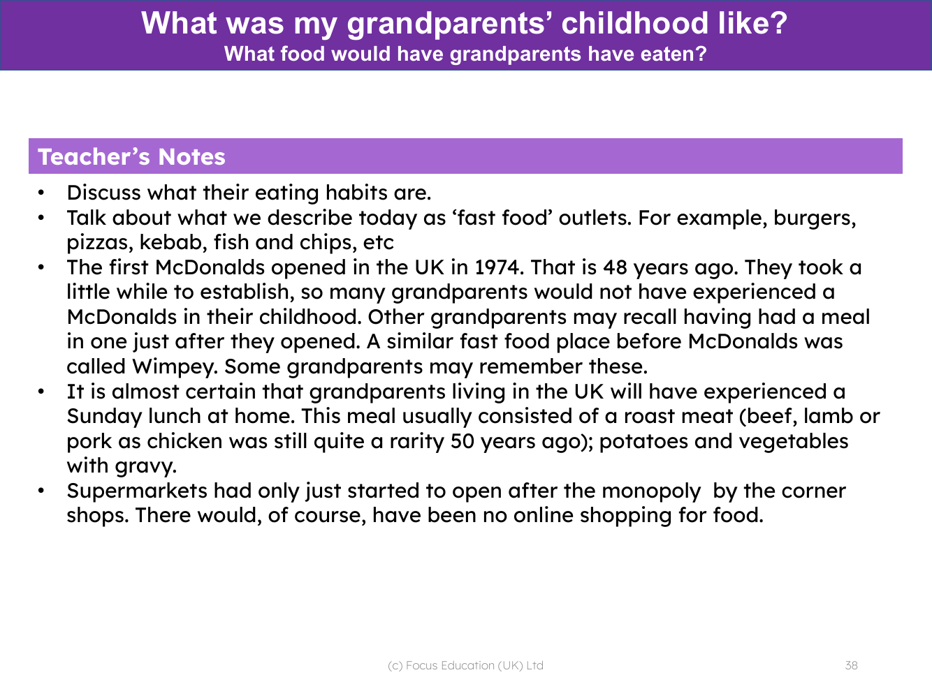 What food would our grandparents have eaten? - Teacher notes