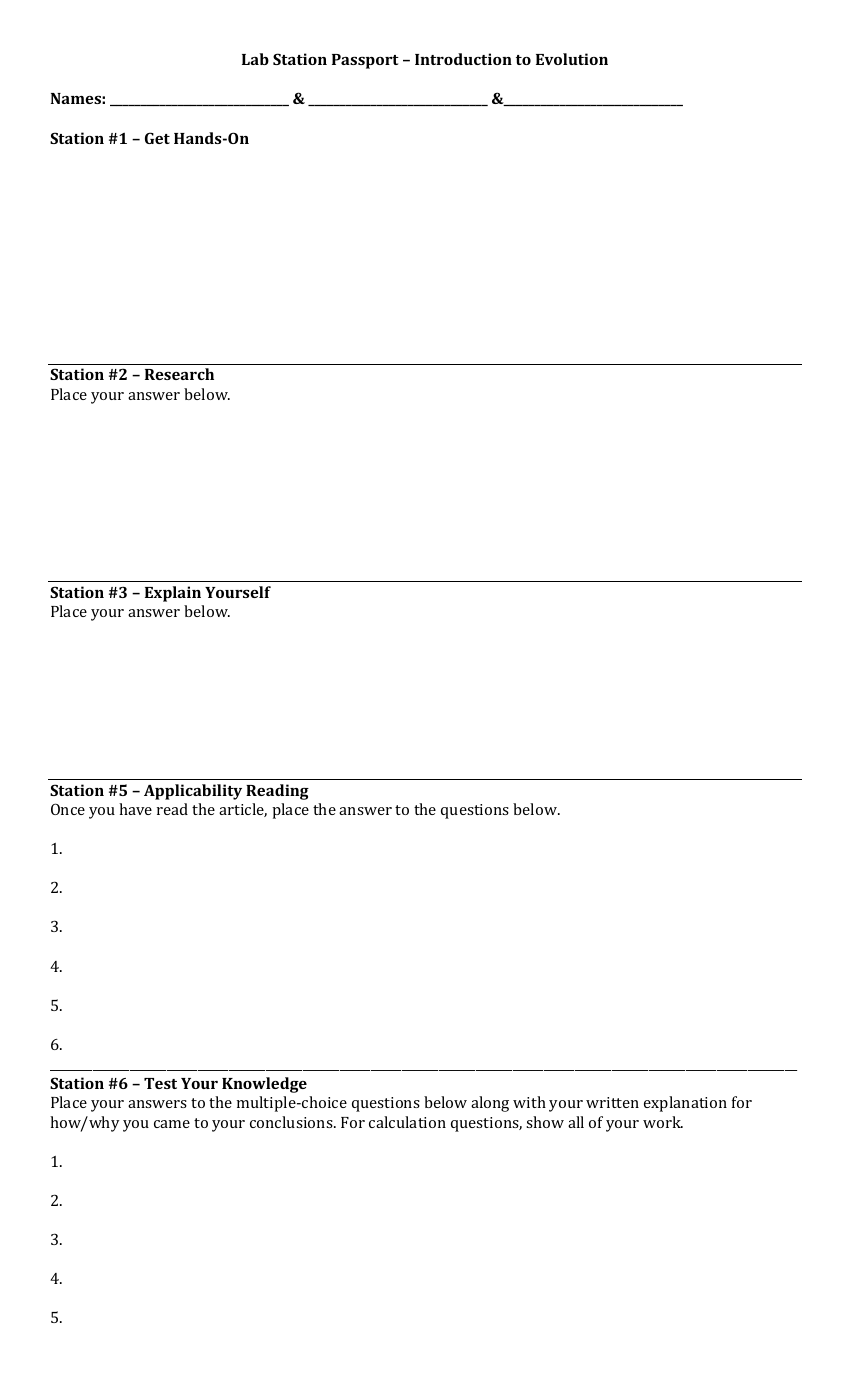 Introduction to Evolution - Lab Station Passport