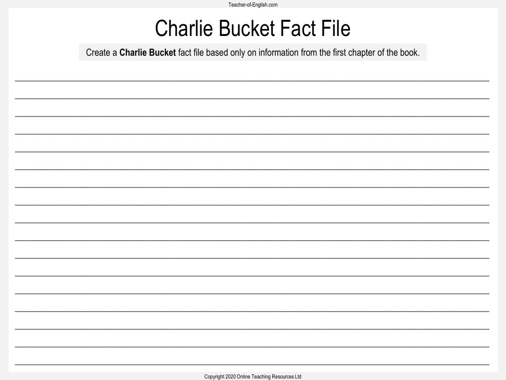 Charlie and the Chocolate Factory - Lesson 2: Introducing Charlie - Charlie Bucket Fact File