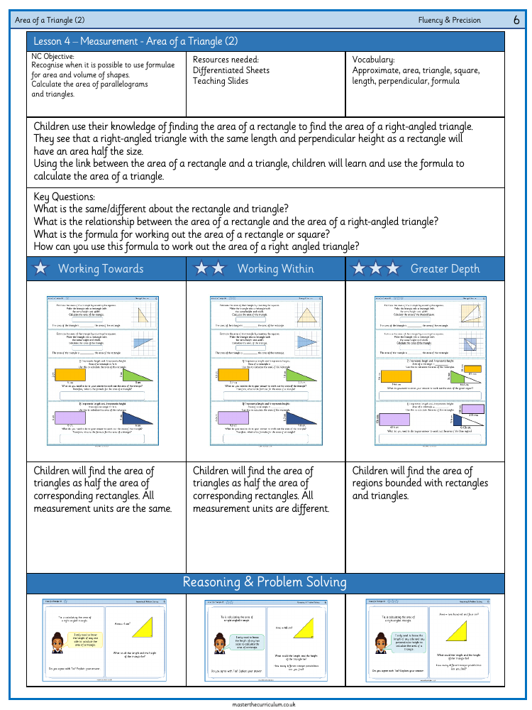 Perimeter, Area and Volume - Area of a Triangle (2) - Worksheet