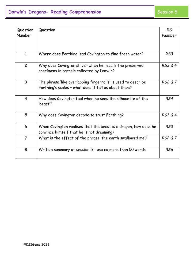 Darwin's Dragons - Session 5 - Reading Comprehension