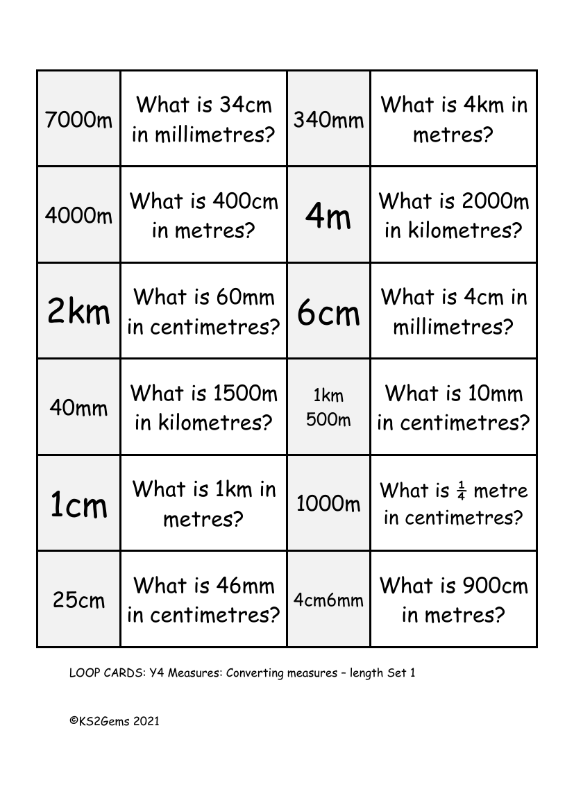 Loop Game - Converting Lengths Set 1