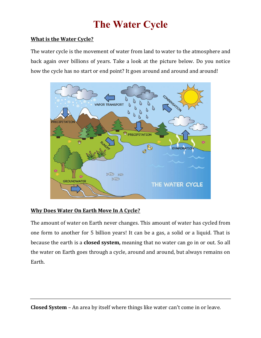 The Water Cycle - Reading with Comprehension Questions
