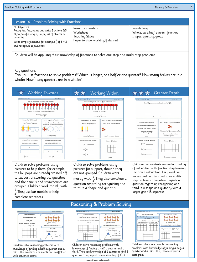 Fractions - Problem solving with fractions - Worksheet