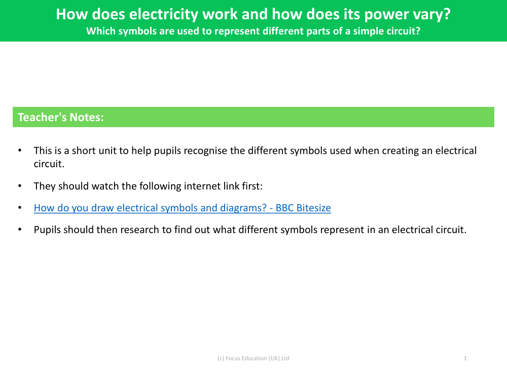 Which symbols are used to represent different parts of a simple circuit? - Teacher's Notes