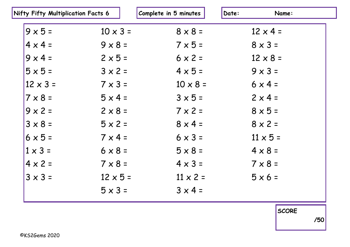 Nifty Fifty Multiplication Facts 6