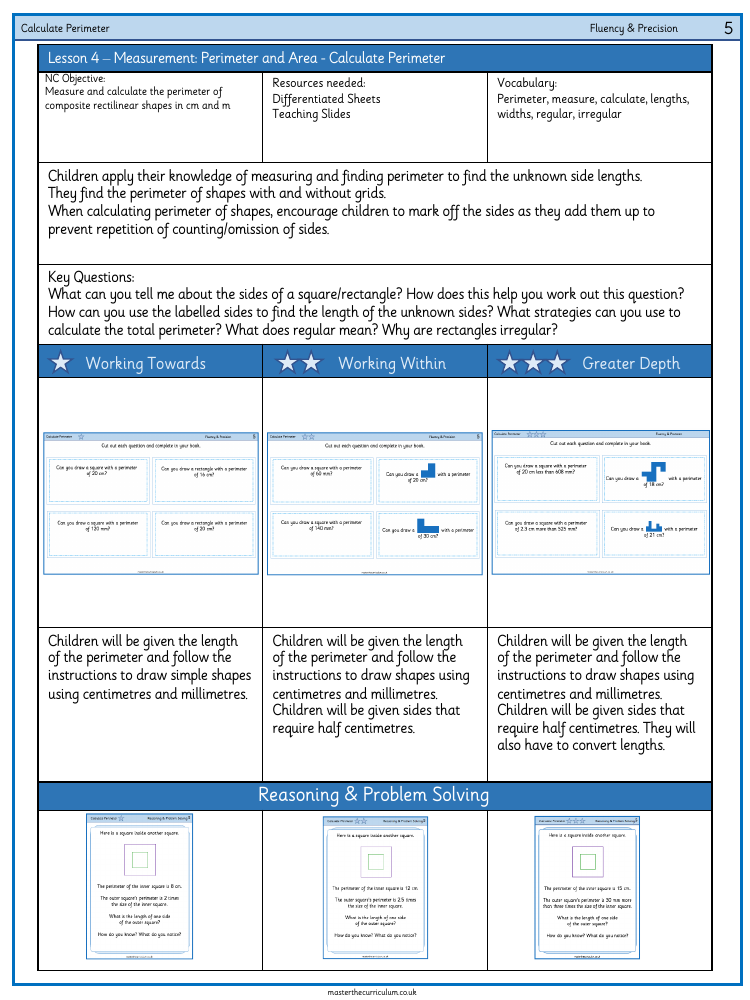 Perimeter and Area - Calculate Perimeter - Worksheet