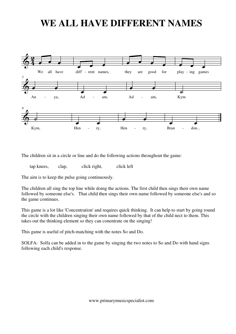 Pitch Year 5 Notations - We all have different names