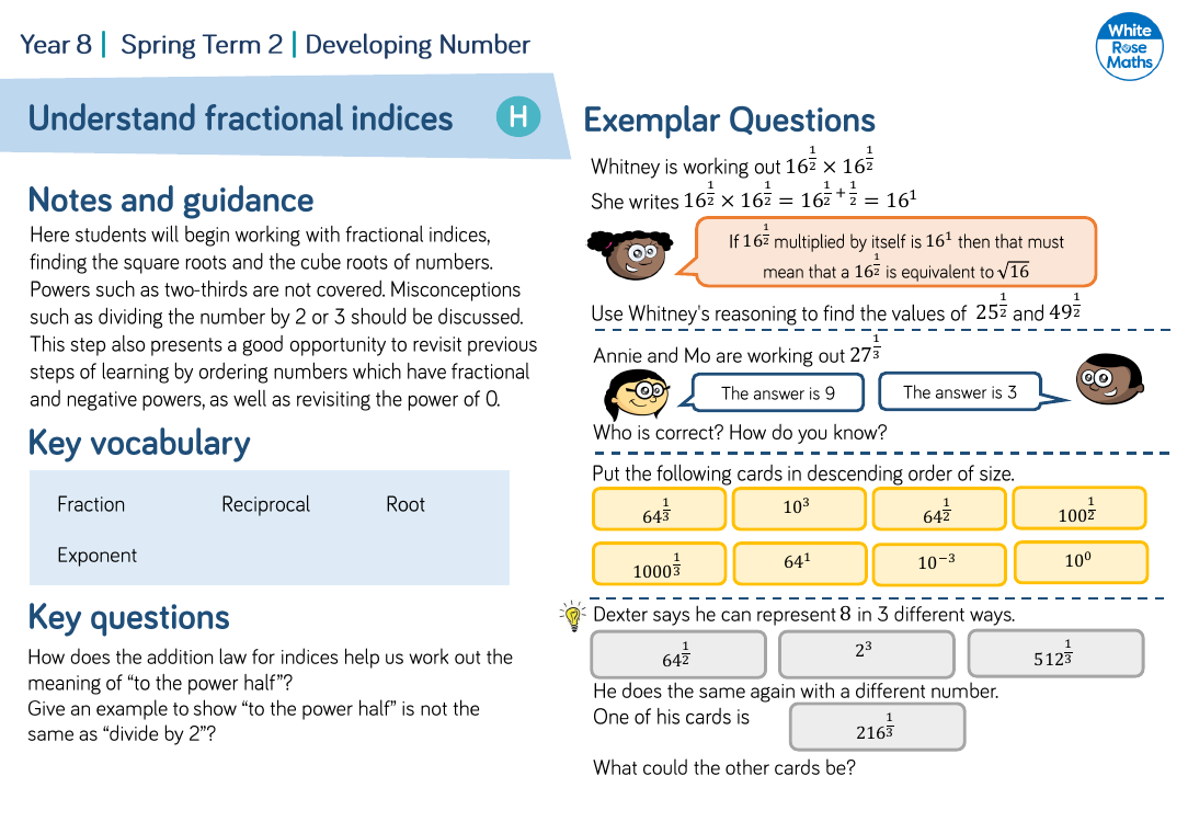 Understand fractional indices: Questions