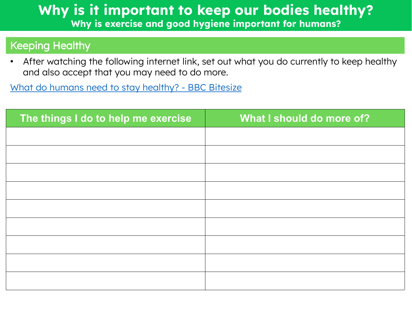 Keeping healthy - Worksheets