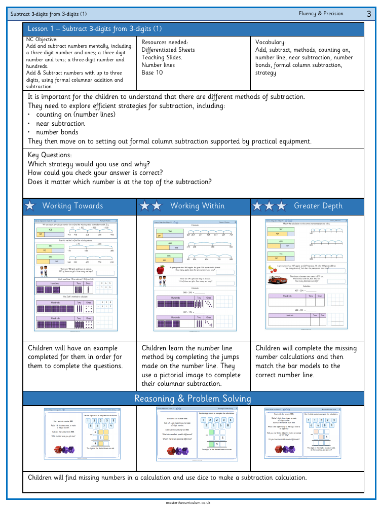 Addition and subtraction - Subtract a three-digit number from a three-digit number no exchange - Worksheet