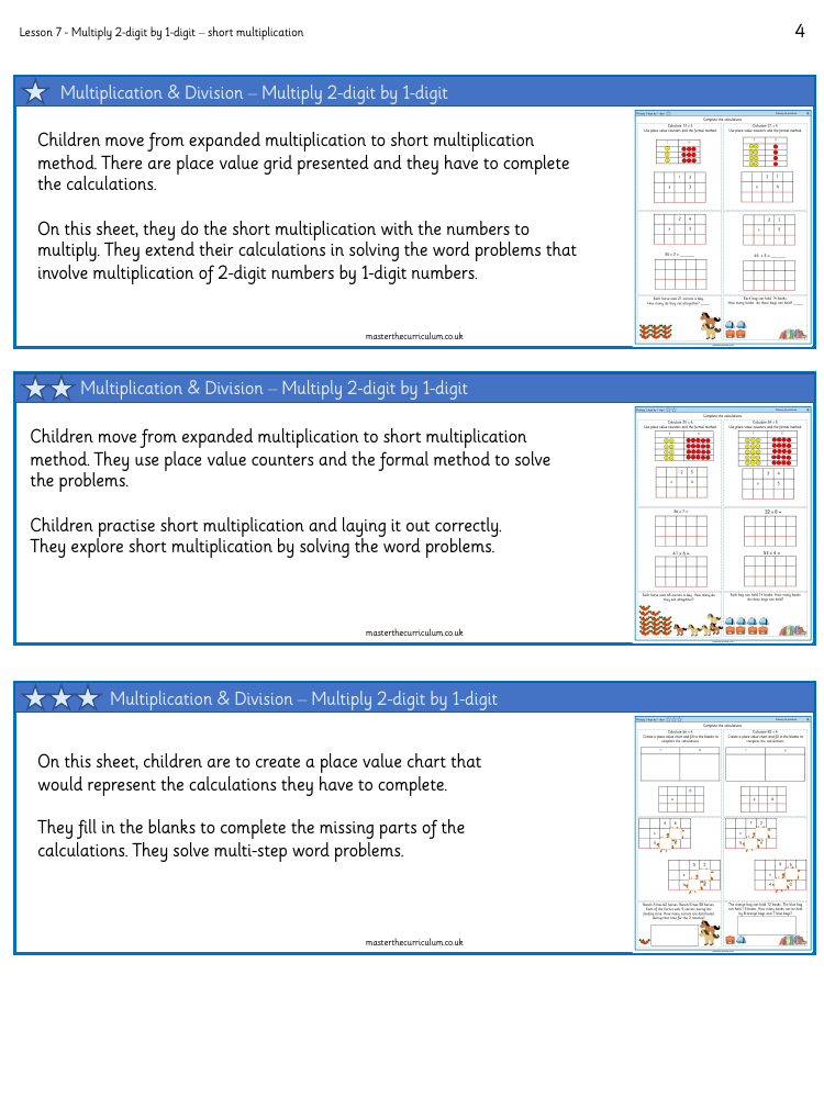 Multiplication and Division - Multiply 2-digits by 1 digit - Worksheet