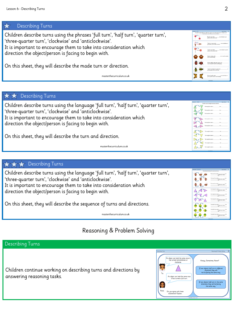 Position and direction - Describing turns - Worksheet